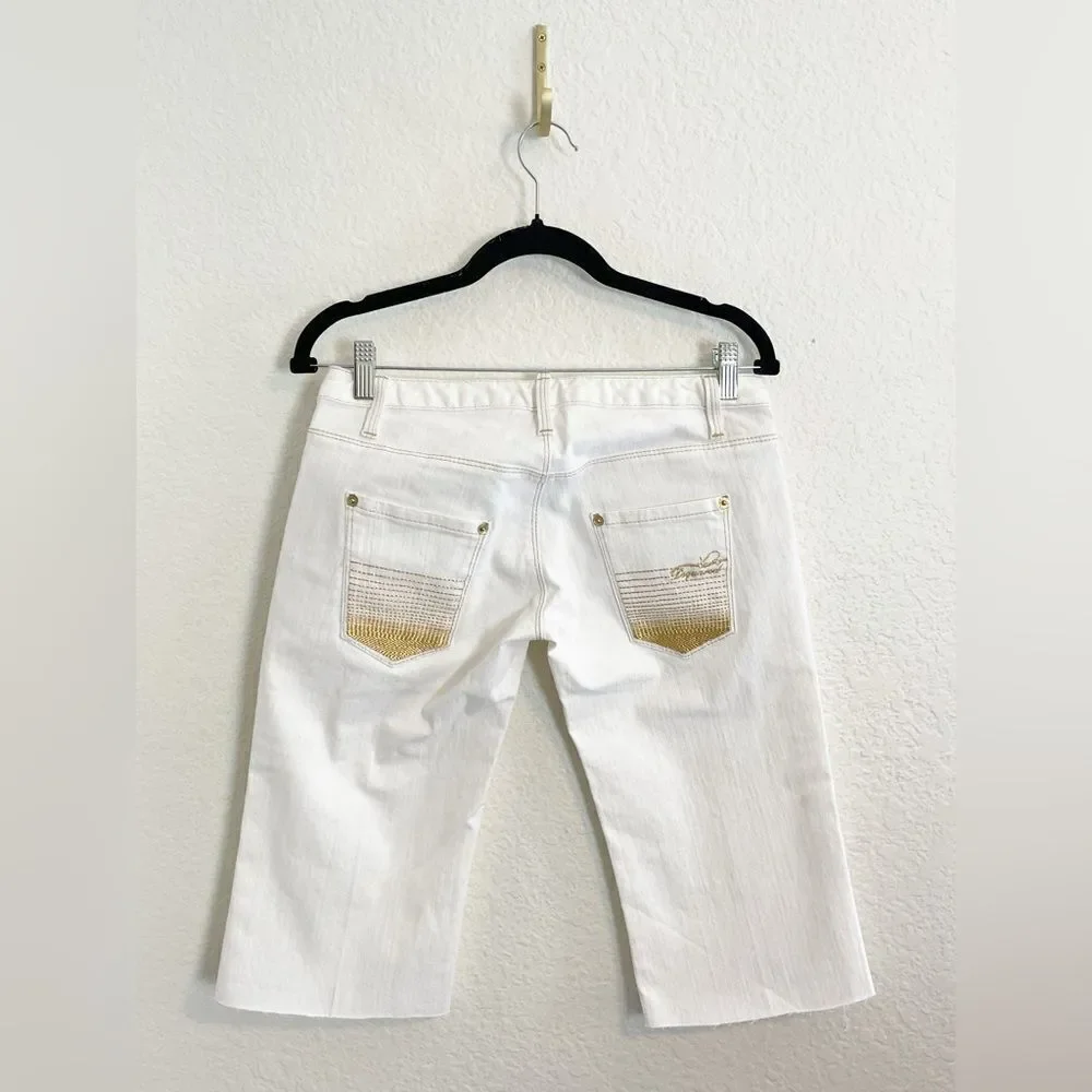 DSQUARED White Denim Bermuda shorts with gold embroidered pocket NWT  40